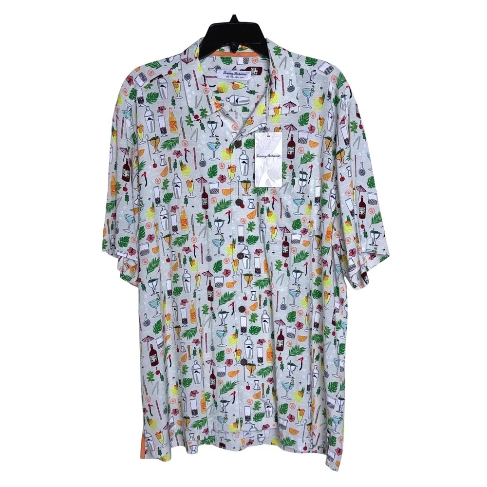 Tommy Bahama Mens Large Veracruz Cay Lemon Lounge Cocktail Happy Hour Camp Shirt